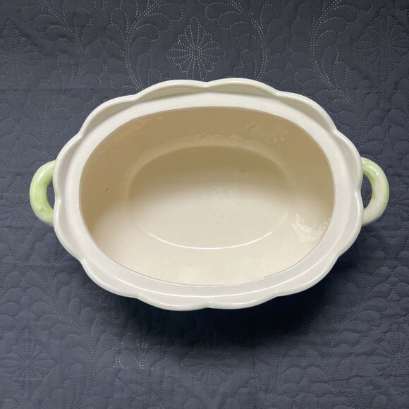VTG Green Leaf Lattice Ceramic Soup Tureen Gravy Boat Platter Set w/Ladle Server - Picture 8 of 13